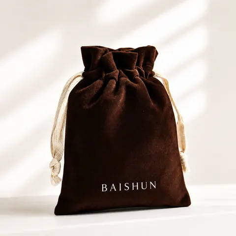 Dark Brown Velvet-Look Light-Cord Pouch — product gallery view