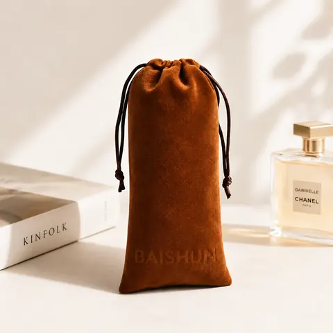 Caramel Brown Velvet-Look Long Pouch