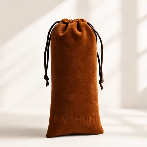 Caramel Brown Velvet-Look Long Pouch — product gallery view