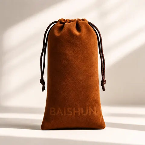 Caramel Brown Velvet-Look Long Pouch — product gallery view