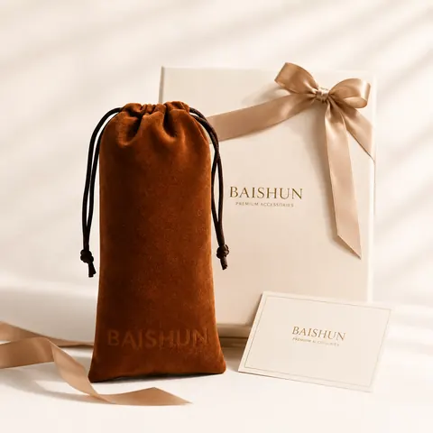 Caramel Brown Velvet-Look Long Pouch — product gallery view