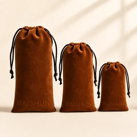Caramel Brown Velvet-Look Long Pouch — product gallery view