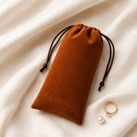 Caramel Brown Velvet-Look Long Pouch — product gallery view