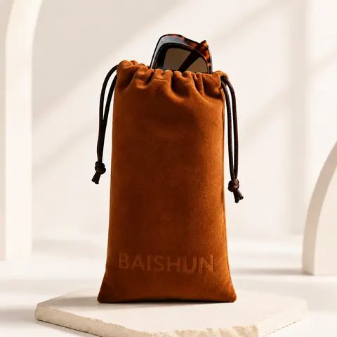 Caramel Brown Velvet-Look Long Pouch — product gallery view