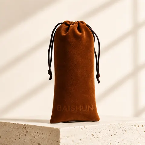 Caramel Brown Velvet-Look Long Pouch — product gallery view