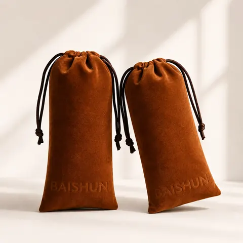 Caramel Brown Velvet-Look Long Pouch — product gallery view