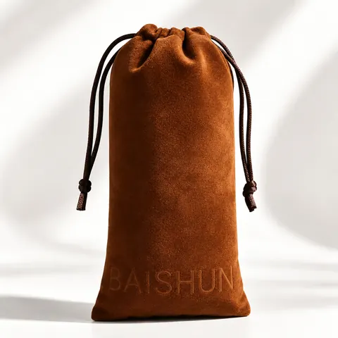 Caramel Brown Velvet-Look Long Pouch — product gallery view