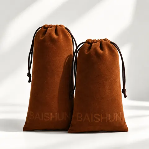Caramel Brown Velvet-Look Long Pouch — product gallery view