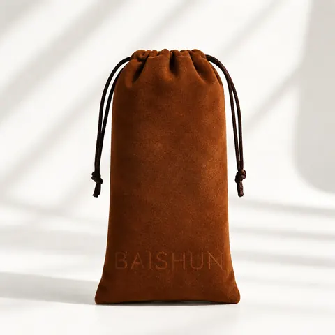Caramel Brown Velvet-Look Long Pouch — product gallery view