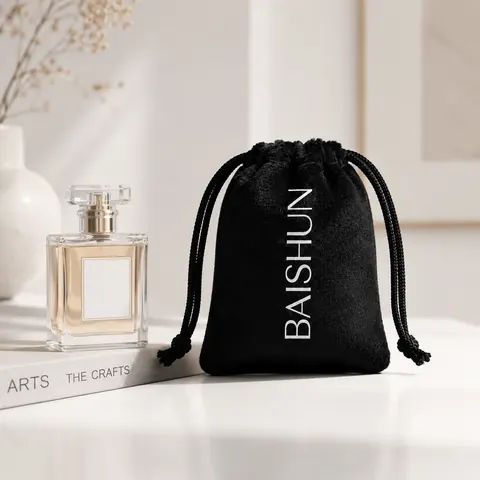 Black Vertical-Mark Velvet-Look Pouch