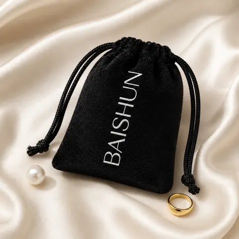Black Vertical-Mark Velvet-Look Pouch — product gallery view