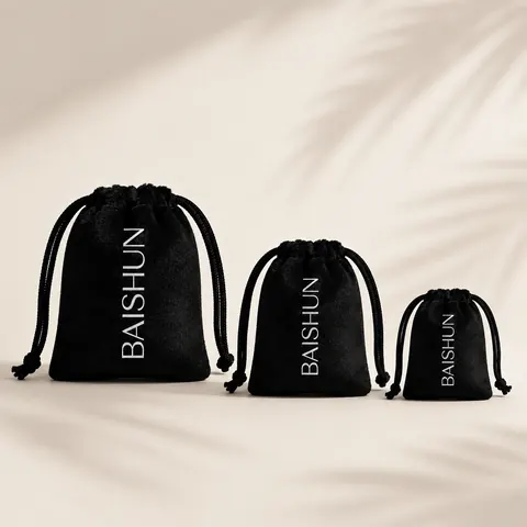 Black Vertical-Mark Velvet-Look Pouch — product gallery view