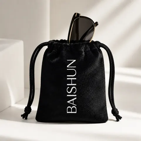 Black Vertical-Mark Velvet-Look Pouch — product gallery view