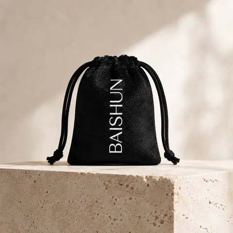 Black Vertical-Mark Velvet-Look Pouch — product gallery view