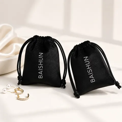 Black Vertical-Mark Velvet-Look Pouch — product gallery view
