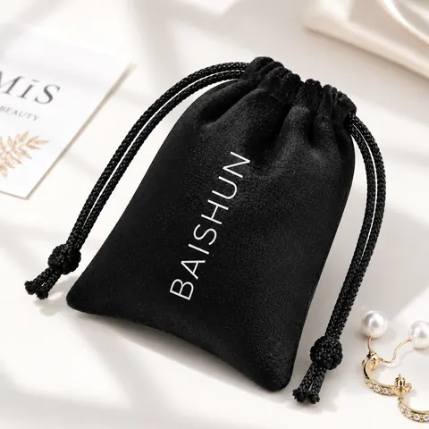Black Vertical-Mark Velvet-Look Pouch — product gallery view