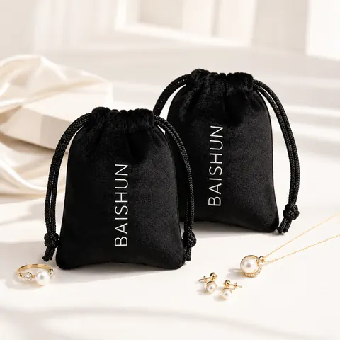 Black Vertical-Mark Velvet-Look Pouch — product gallery view
