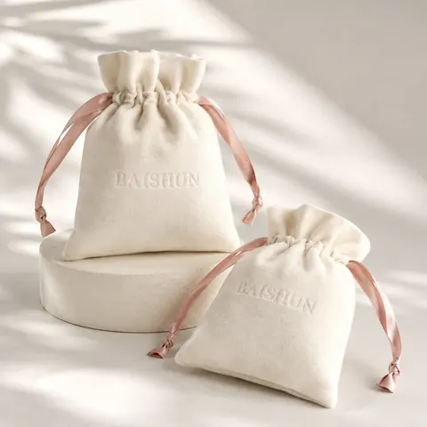 Ivory Velvet-Look Pink-Ribbon Pouch — product gallery view