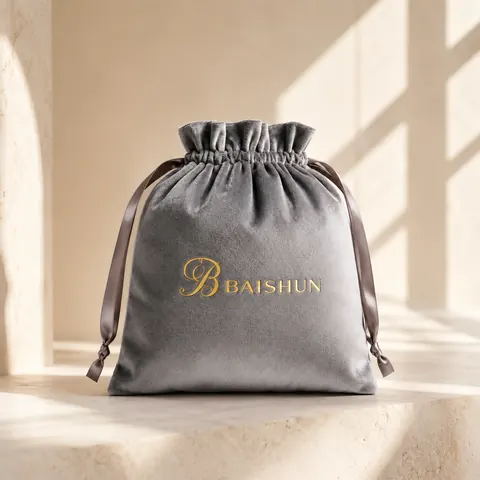 Gray Gold-Script Velvet-Look Pouch — product gallery view