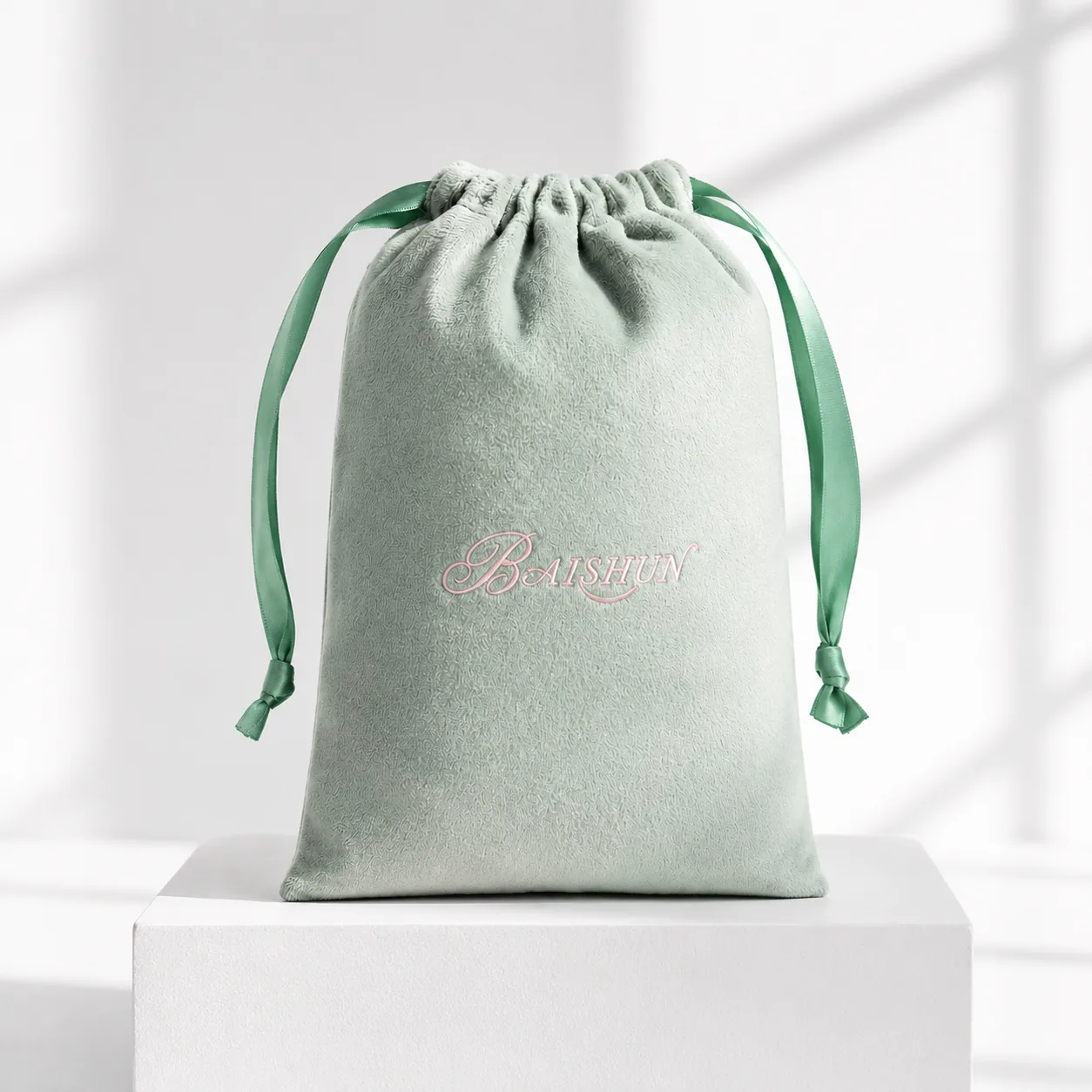 Mint Velvet-Look Ribbon Drawstring Pouch — main product view