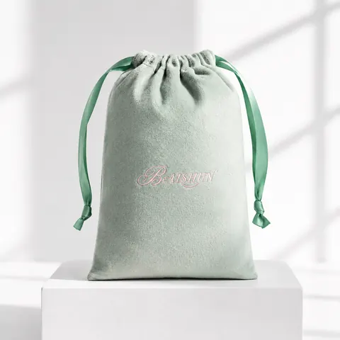 Mint Velvet-Look Ribbon Drawstring Pouch