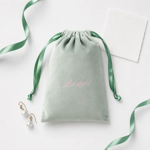 Mint Velvet-Look Ribbon Drawstring Pouch — product gallery view