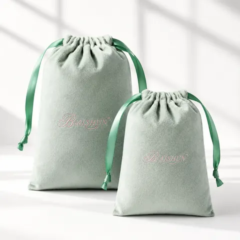 Mint Velvet-Look Ribbon Drawstring Pouch — product gallery view