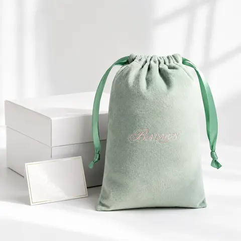 Mint Velvet-Look Ribbon Drawstring Pouch — product gallery view