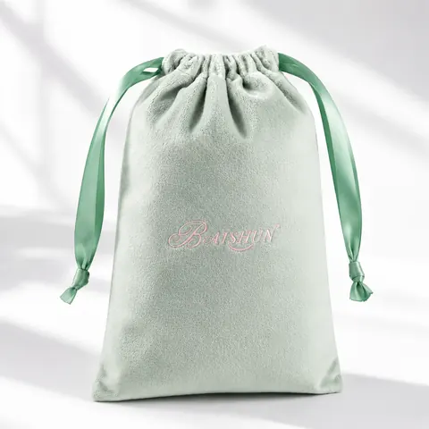 Mint Velvet-Look Ribbon Drawstring Pouch — product gallery view