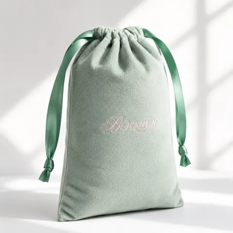 Mint Velvet-Look Ribbon Drawstring Pouch — product gallery view