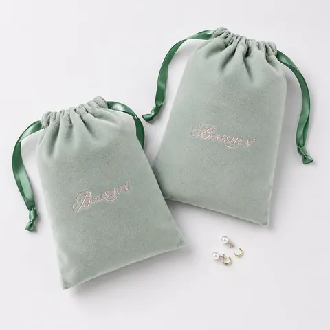 Mint Velvet-Look Ribbon Drawstring Pouch — product gallery view