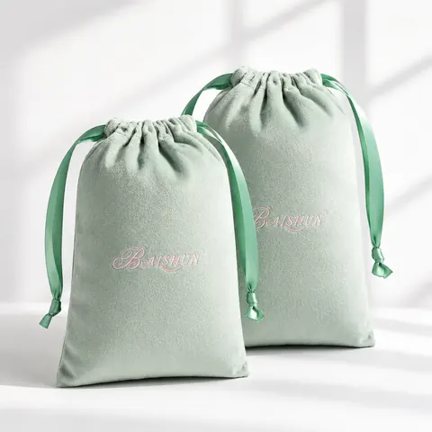 Mint Velvet-Look Ribbon Drawstring Pouch — product gallery view