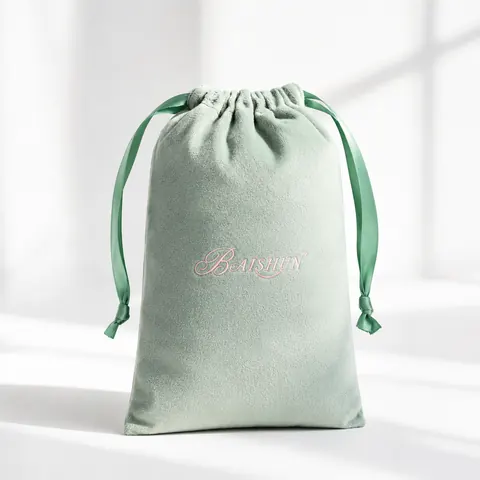 Mint Velvet-Look Ribbon Drawstring Pouch — product gallery view
