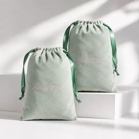 Mint Velvet-Look Ribbon Drawstring Pouch — product gallery view