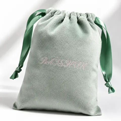Mint Velvet-Look Ribbon Drawstring Pouch — product gallery view