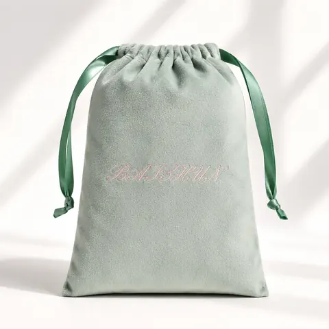 Mint Velvet-Look Ribbon Drawstring Pouch — product gallery view