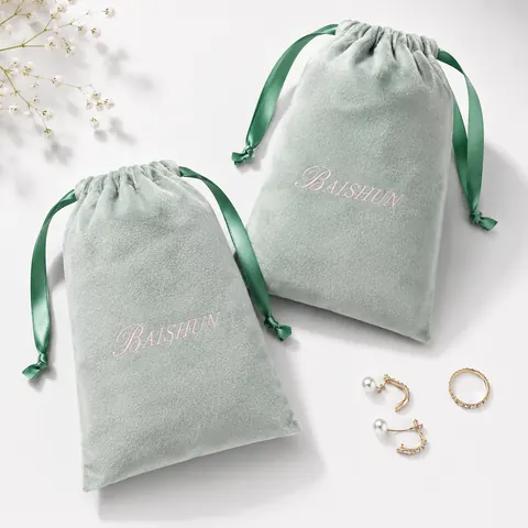 Mint Velvet-Look Ribbon Drawstring Pouch — product gallery view