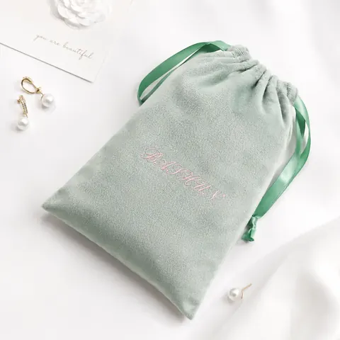 Mint Velvet-Look Ribbon Drawstring Pouch — product gallery view