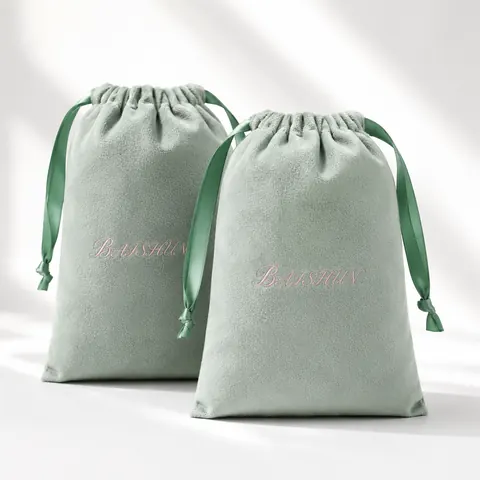 Mint Velvet-Look Ribbon Drawstring Pouch — product gallery view