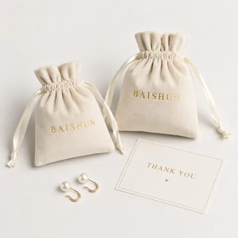 Ivory Gold-Mark Velvet-Look Pouch