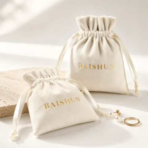 Ivory Gold-Mark Velvet-Look Pouch — product gallery view