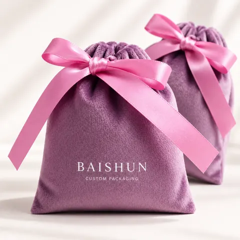 Purple Velvet-Look Bow Gift Pouch