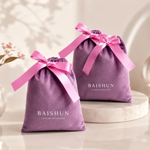 Purple Velvet-Look Bow Gift Pouch — product gallery view