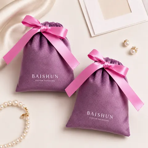 Purple Velvet-Look Bow Gift Pouch — product gallery view