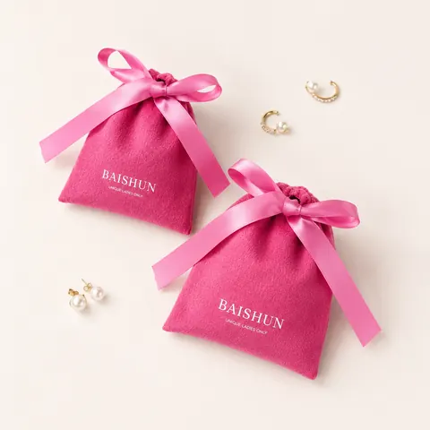 Bright Pink Velvet-Look Bow Pouch — product gallery view