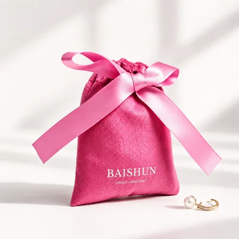 Bright Pink Velvet-Look Bow Pouch — product gallery view