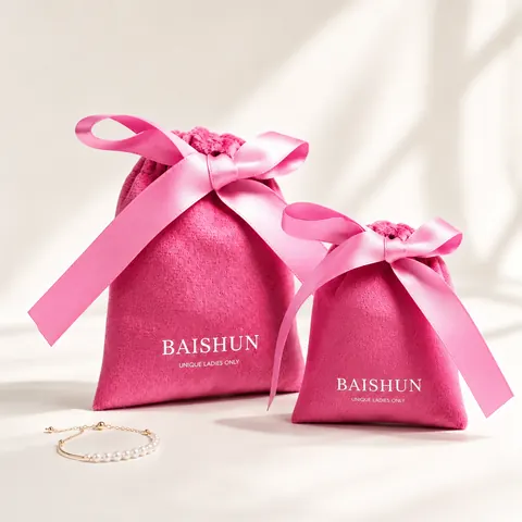 Bright Pink Velvet-Look Bow Pouch — product gallery view