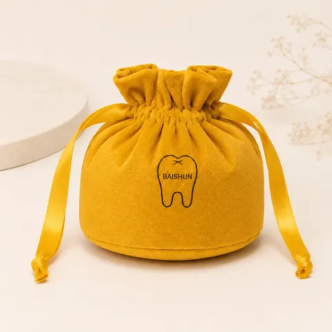 Pink and Yellow Rounded Velvet-Look Pouch — product gallery view