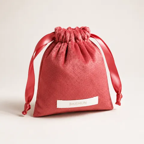 Coral Velvet-Look Woven-Label Pouch — product gallery view