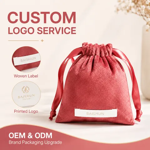 Coral Velvet-Look Woven-Label Pouch — product gallery view